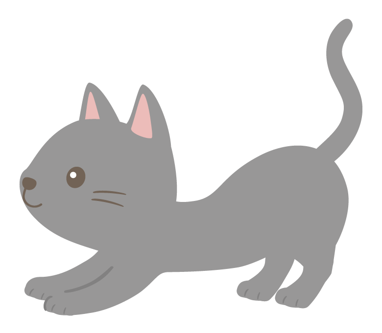 背伸びをしているグレー猫のイラスト