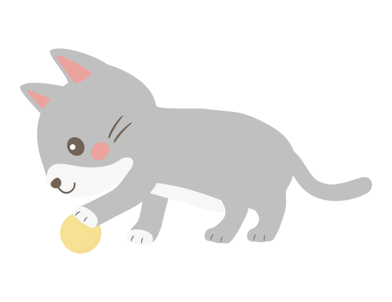 ボールで遊ぶグレー白の猫のイラスト