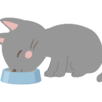 エサを食べているグレーの猫のイラスト