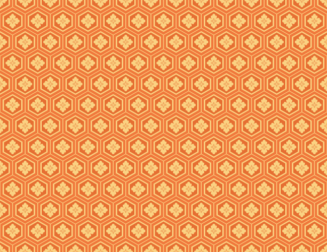 橙色の亀甲花菱文／和柄／和風素材のテクスチャーのイラスト