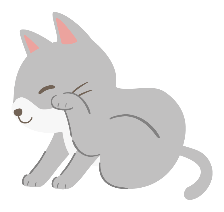 足でかいているグレー白の猫のイラスト