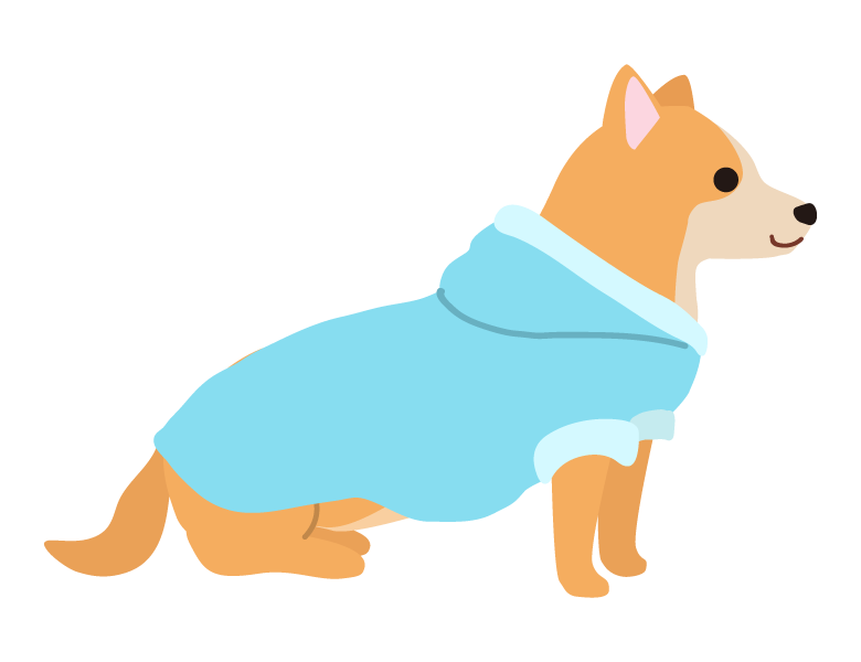 フード付きの服を着た柴犬のイラスト