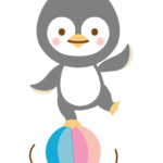 玉乗りをするかわいいペンギンのイラスト
