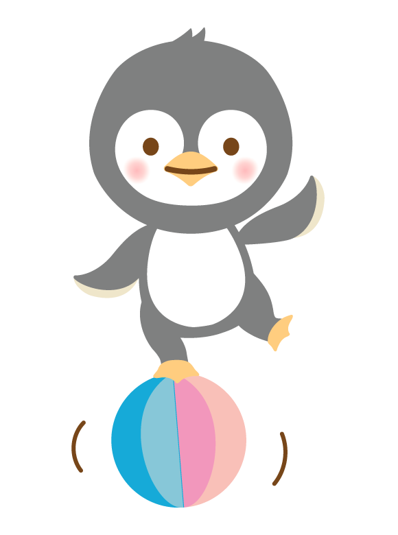 玉乗りをするかわいいペンギンのイラスト