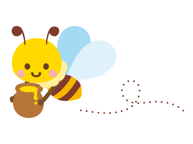 はちみつを運ぶかわいいミツバチのイラスト