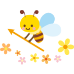 かわいいミツバチと花のイラスト