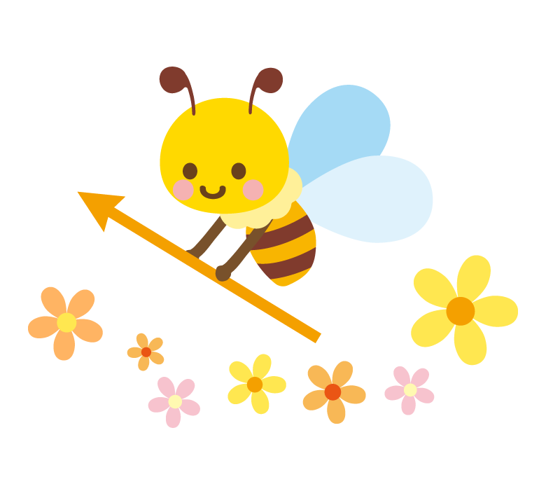 かわいいミツバチと花のイラスト