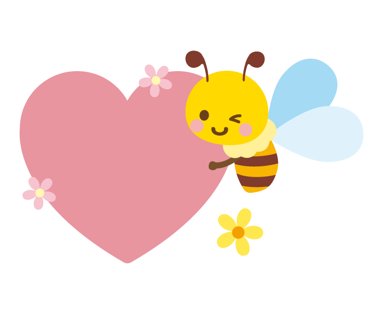 かわいいミツバチとハートのイラスト