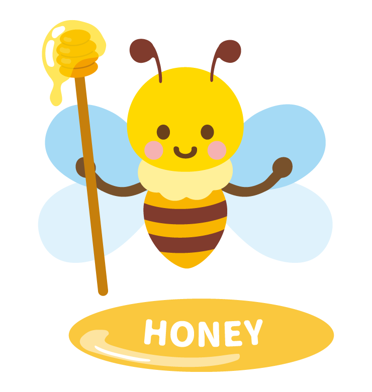 ハニーディッパーを持ったかわいいミツバチのイラスト