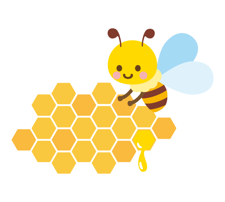 ハニカム模様とかわいいミツバチのイラスト