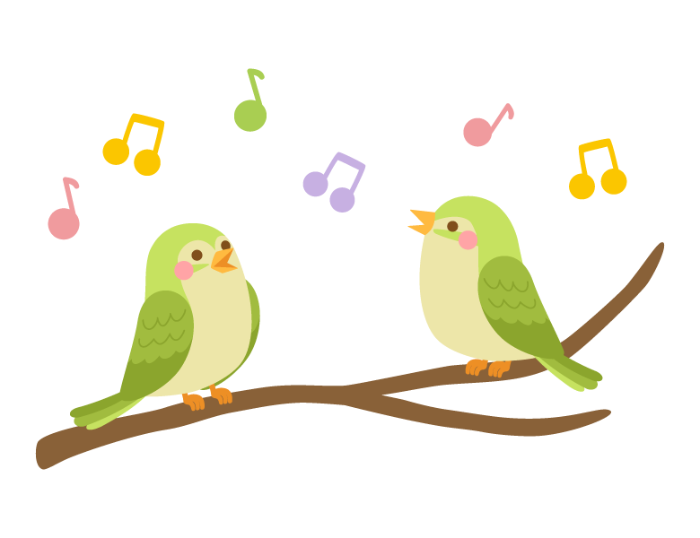 歌っているかわいい二羽の小鳥さんのイラスト