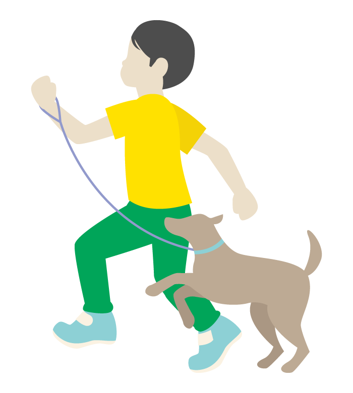 犬の散歩をする男の子のイラスト