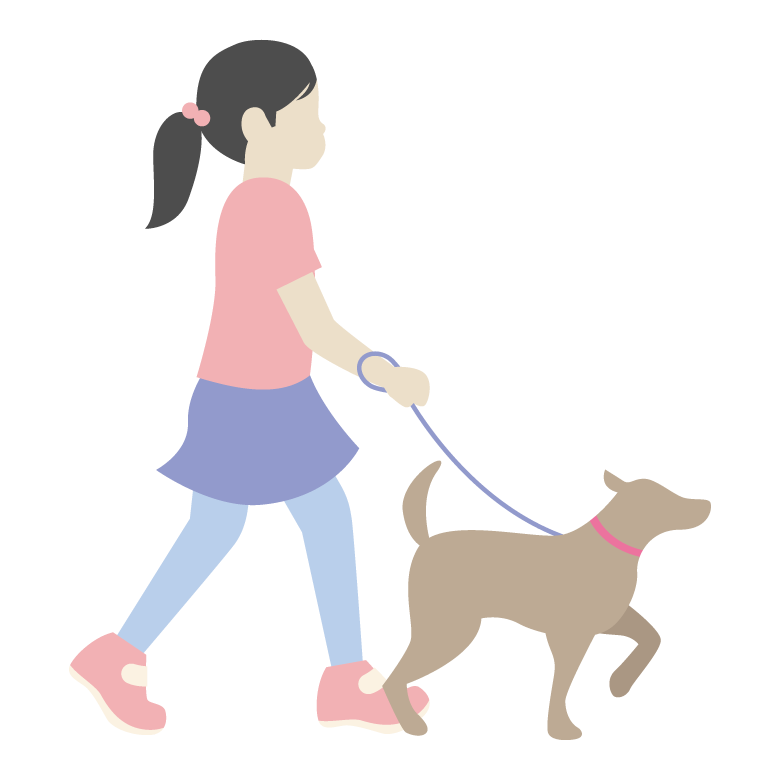 犬の散歩をする女の子のイラスト