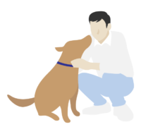 犬をなでている男性のイラスト …