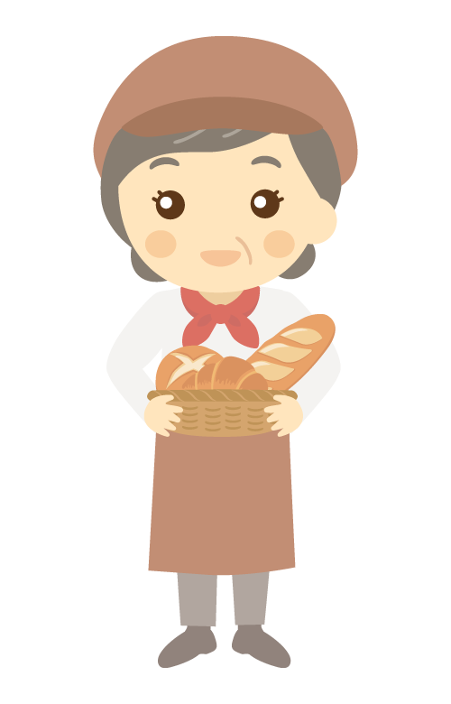 シニア（女性）のパン屋さんイラスト