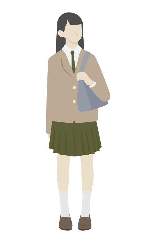 グリーン系の制服を着た女子学生のイラスト