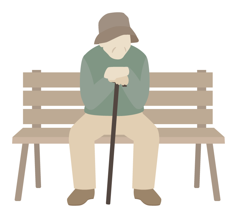 木のベンチに座るおじいちゃんのイラスト