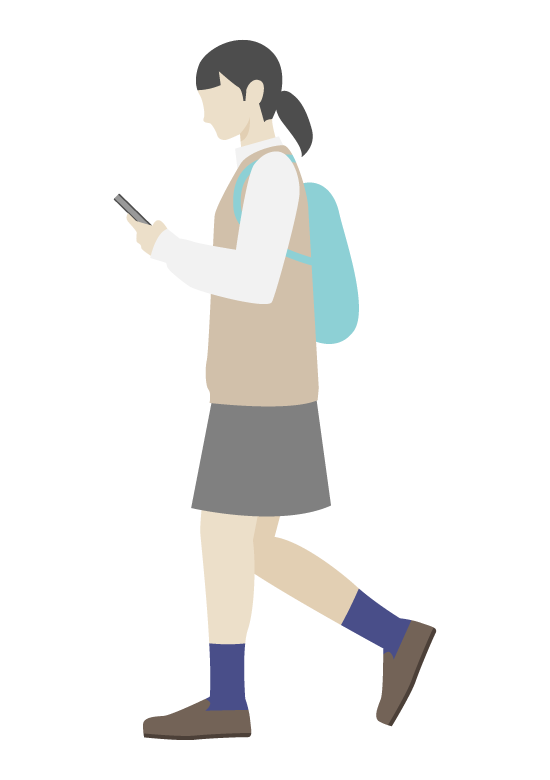 歩きながらスマホを見ている女子学生のイラスト
