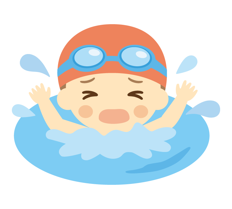 プールで溺れる男の子のイラスト