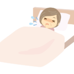 ベッドで咳をする年配女性（おばあちゃん）のイラスト