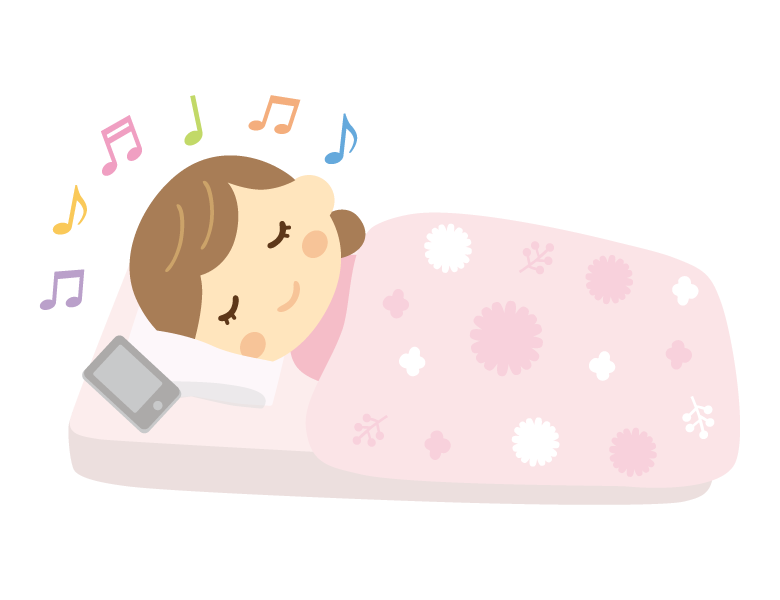 音楽を聴きながら寝る人のイラスト