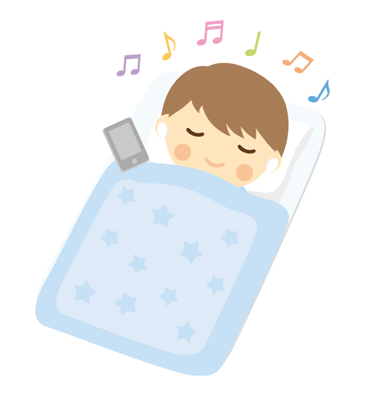音楽を聴きながら寝る子どものイラスト