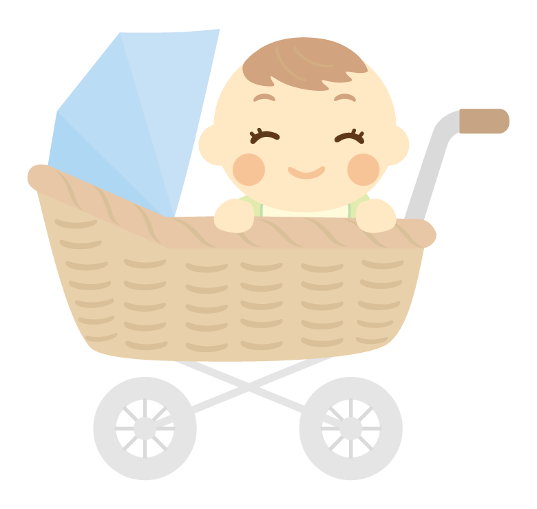 乳母車に乗っている赤ちゃんのイラスト
