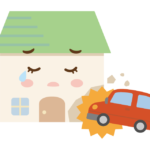 車の事故とお家のキャラクターのイラスト