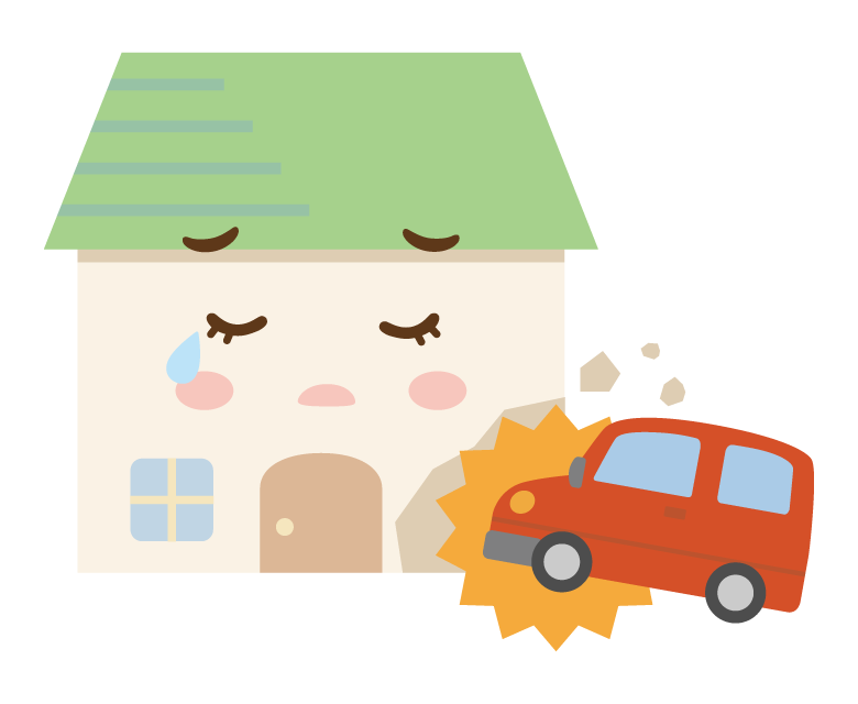 車の事故とお家のキャラクターのイラスト