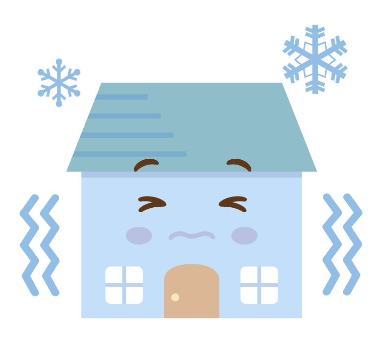 凍えているお家のキャラクターのイラスト
