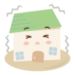 地震とお家のキャラクターのイラスト