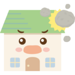 落石とお家のキャラクターのイラスト