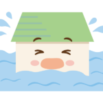 洪水とお家のキャラクターのイラスト
