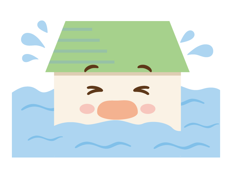 洪水とお家のキャラクターのイラスト
