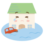 浸水するお家のキャラクターのイラスト