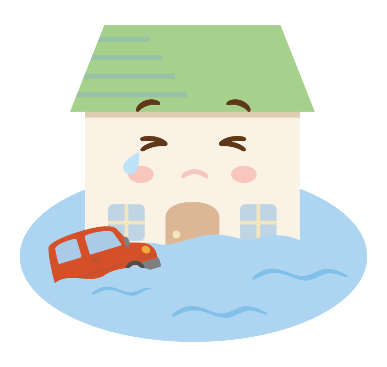 浸水するお家のキャラクターのイラスト
