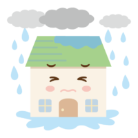 大雨とお家のキャラクターのイラスト