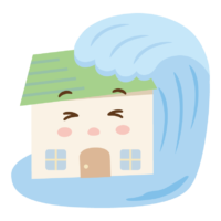 津波とお家のキャラクターのイラスト