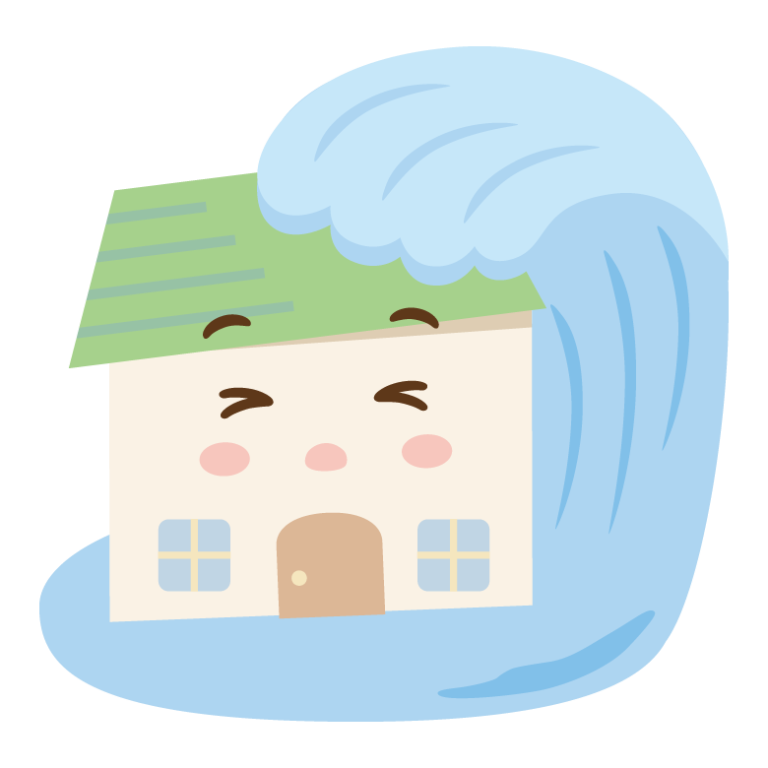 津波とお家のキャラクターのイラスト | 無料のフリー素材 イラストエイト