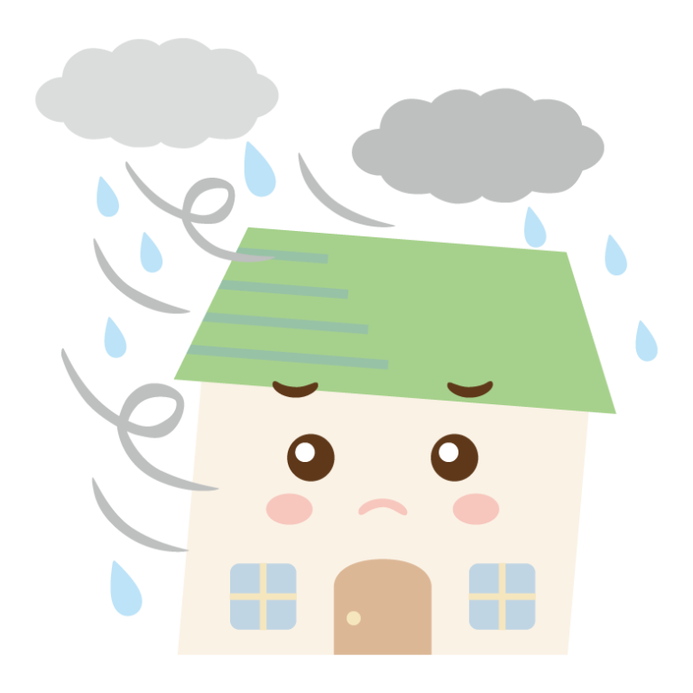 台風/暴風雨とお家のキャラクターのイラスト | 無料のフリー素材 イラストエイト