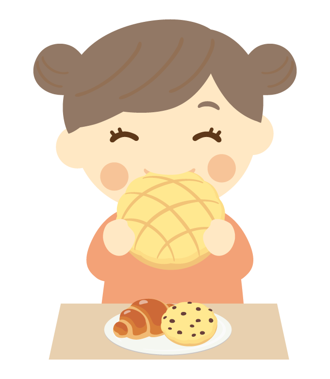 菓子パンを食べる子ども（女の子）のイラスト