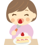 ショートケーキを食べる子ども（女の子）のイラスト