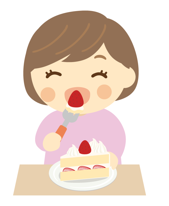 ショートケーキを食べる子ども（女の子）のイラスト