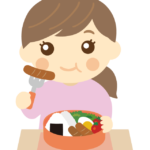 お弁当を食べる子ども（女の子）のイラスト