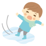 氷の上で転ぶ男の子のイラスト