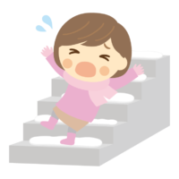 雪の階段で転ぶ女の子のイラスト