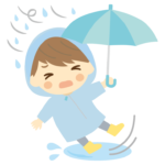 雨の日に転ぶ男の子のイラスト