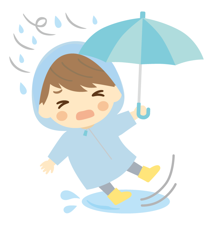 雨の日に転ぶ男の子のイラスト
