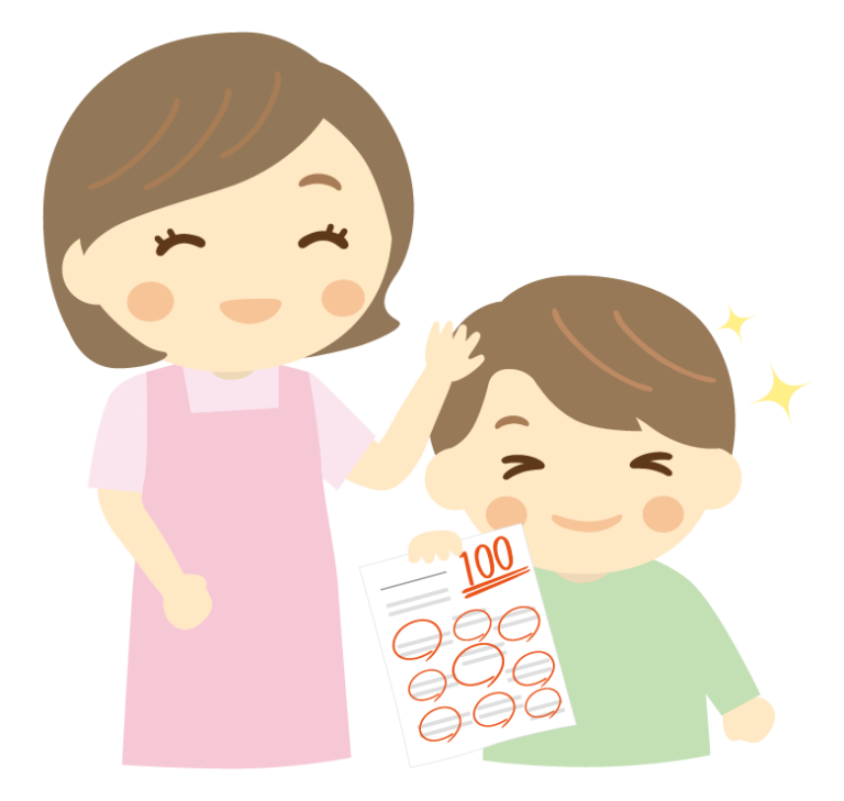 テストで100点をとってお母さんに褒められる子どものイラスト | 無料のフリー素材 イラストエイト