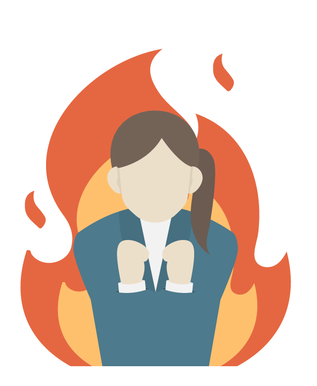 やる気で闘志が燃える女性会社員のイラスト